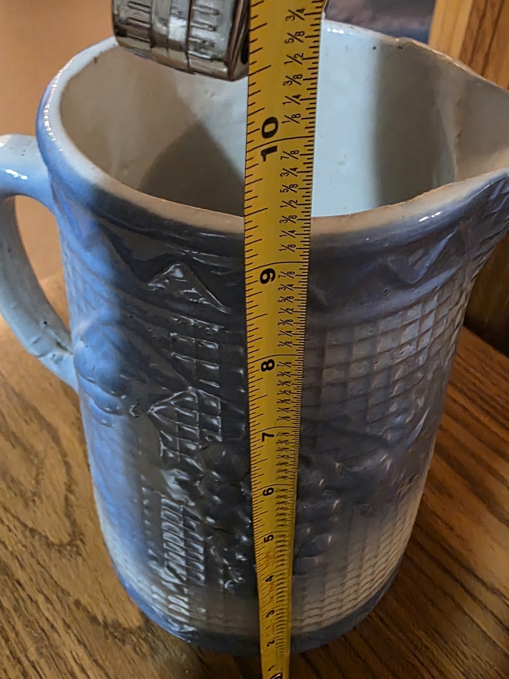 Antique Salt Glazed Blue  Grape Stoneware  Pitcher - Decorative Home Art - Picture 5 of 6